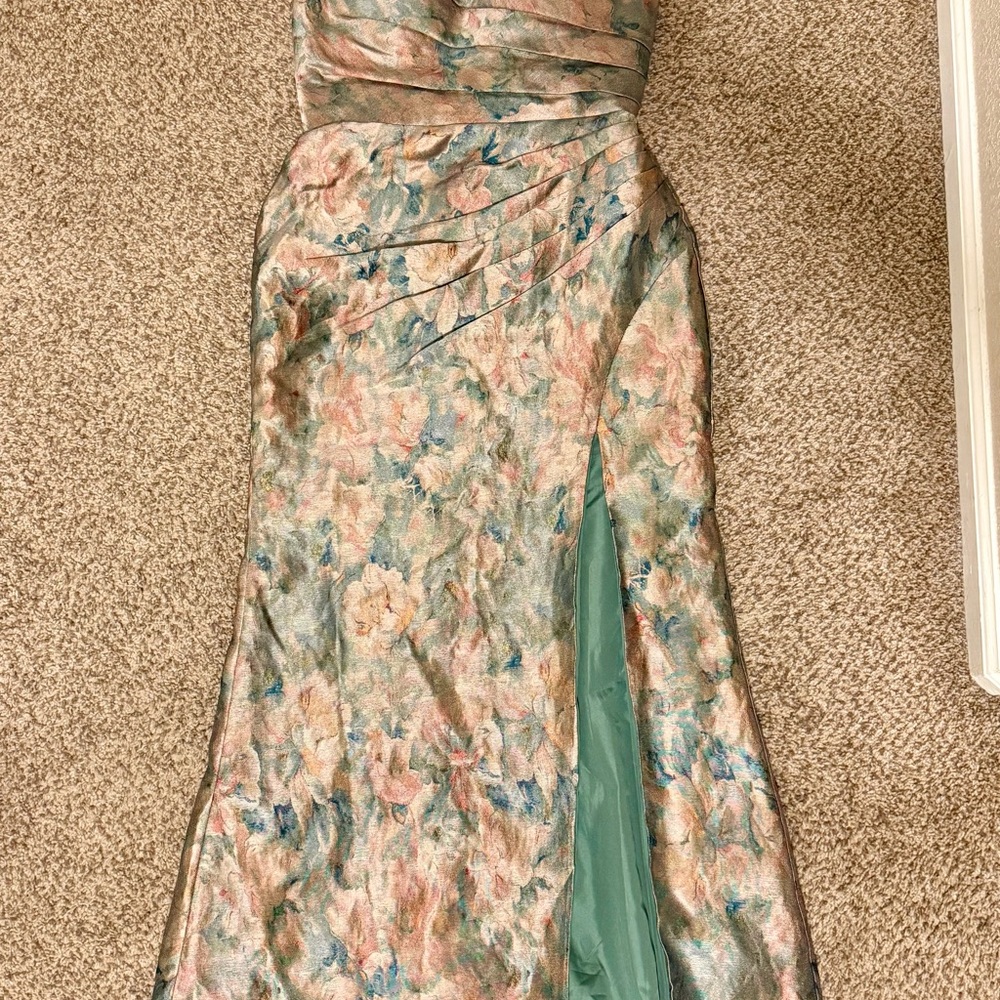 Azazie Strapless Floral Dress in Pastel Hues